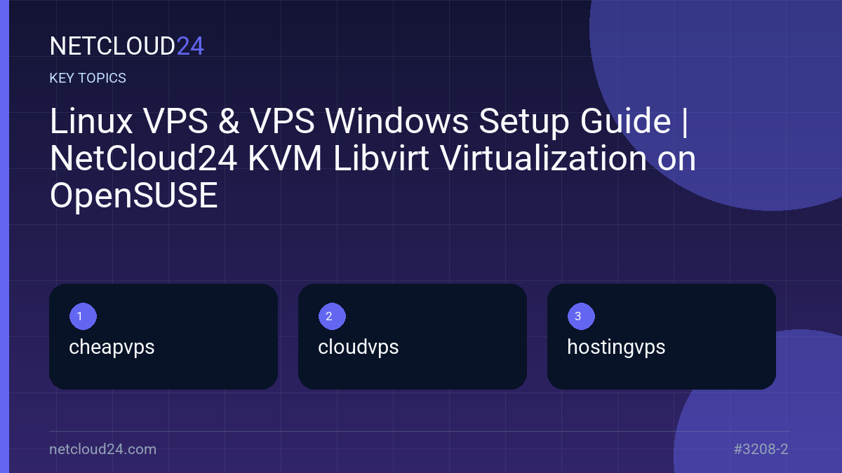 Key topics covered in Linux VPS & VPS Windows Setup Guide | NetCloud24 KVM Libvirt Virtualization on OpenSUSE