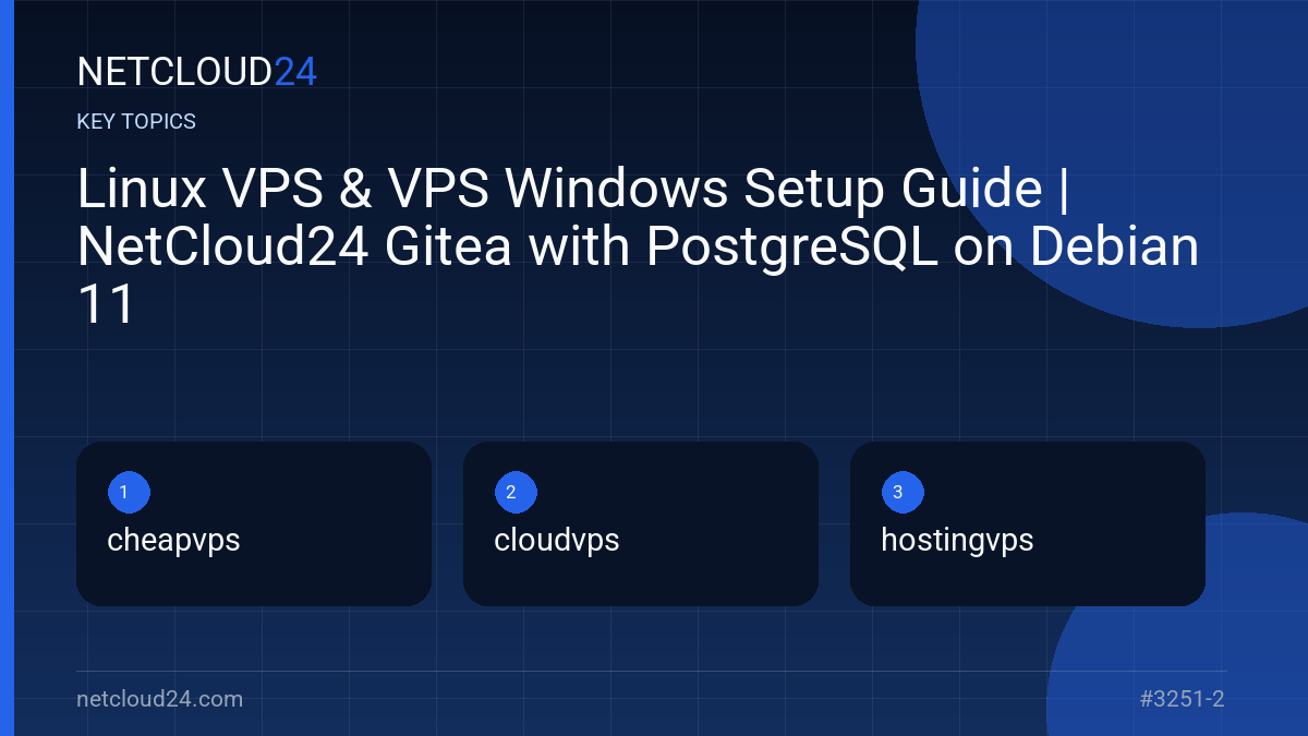 Key topics covered in Linux VPS & VPS Windows Setup Guide | NetCloud24 Gitea with PostgreSQL on Debian 11