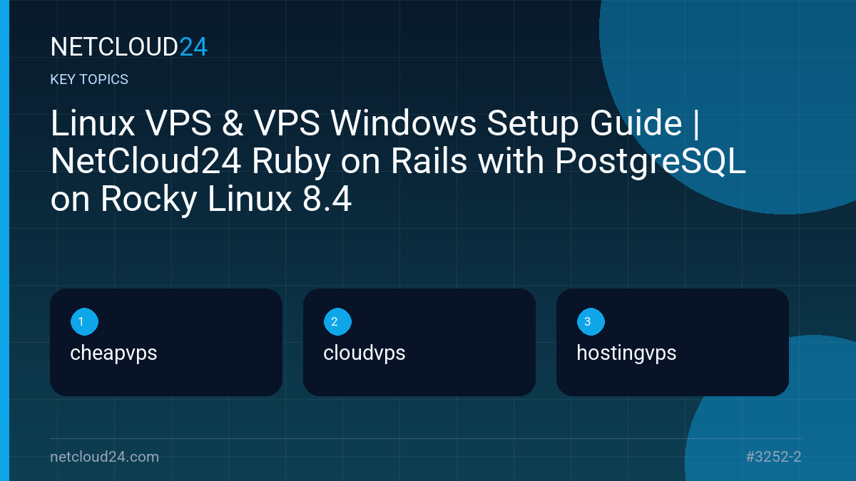 Key topics covered in Linux VPS & VPS Windows Setup Guide | NetCloud24 Ruby on Rails with PostgreSQL on Rocky Linux 8.4