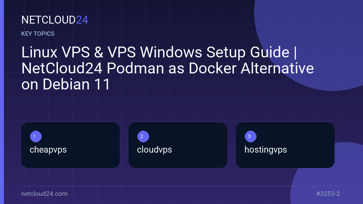 Key topics covered in Linux VPS & VPS Windows Setup Guide | NetCloud24 Podman as Docker Alternative on Debian 11
