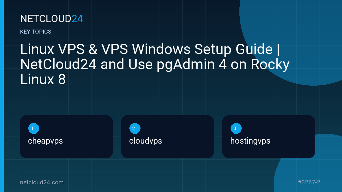 Key topics covered in Linux VPS & VPS Windows Setup Guide | NetCloud24 and Use pgAdmin 4 on Rocky Linux 8