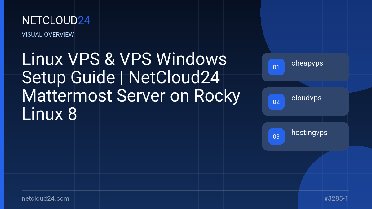 Visual overview of Linux VPS & VPS Windows Setup Guide | NetCloud24 Mattermost Server on Rocky Linux 8