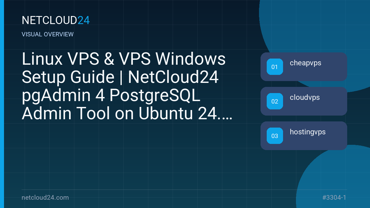 Visual overview of Linux VPS & VPS Windows Setup Guide | NetCloud24 pgAdmin 4 PostgreSQL Admin Tool on Ubuntu 24.04
