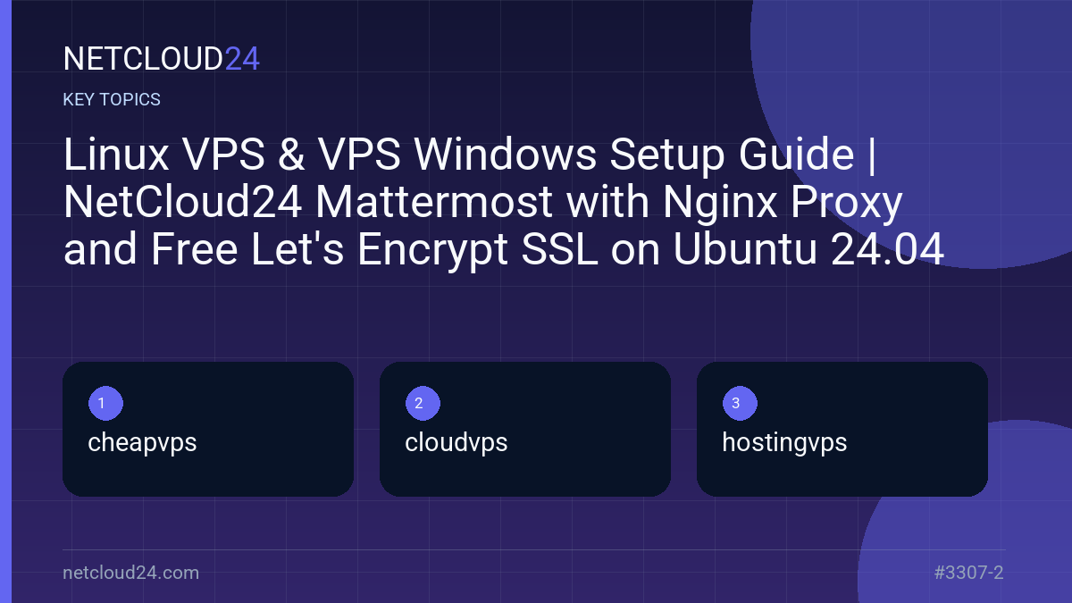 Key topics covered in Linux VPS & VPS Windows Setup Guide | NetCloud24 Mattermost with Nginx Proxy and Free Let's Encrypt SSL on Ubuntu 24.04