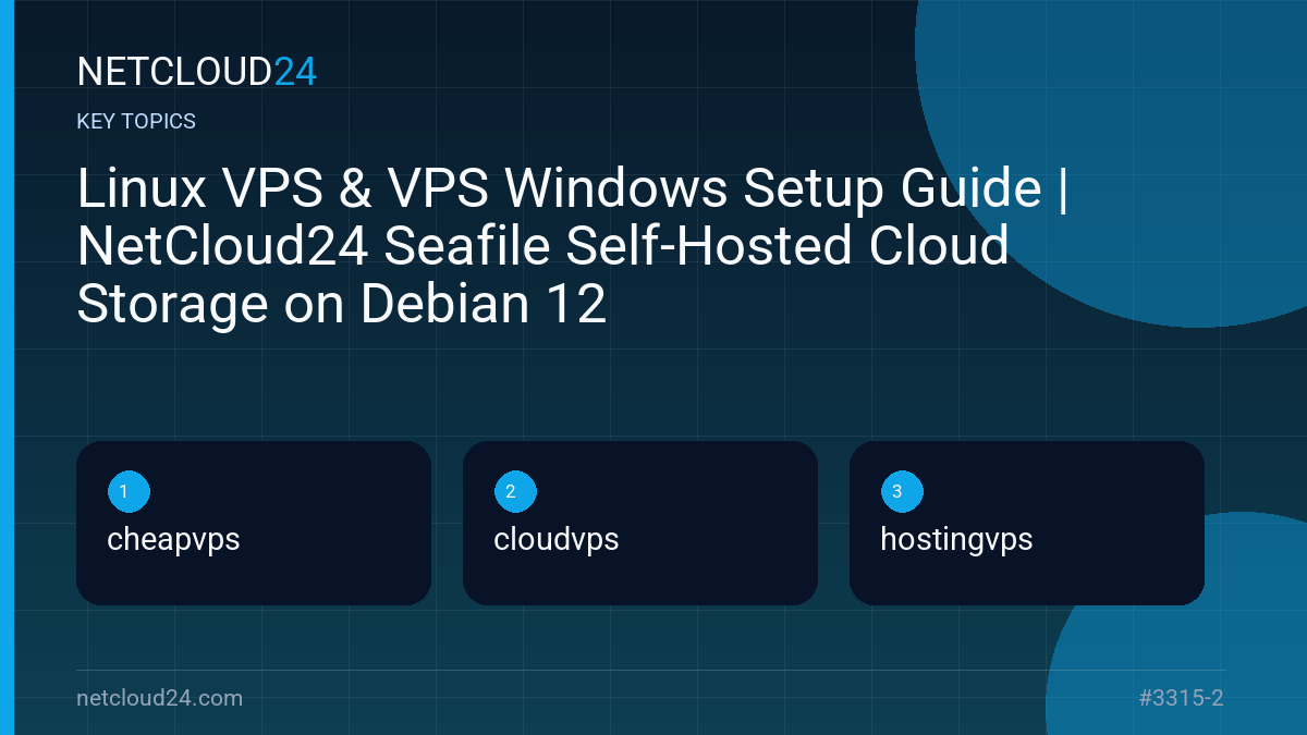 Key topics covered in Linux VPS & VPS Windows Setup Guide | NetCloud24 Seafile Self-Hosted Cloud Storage on Debian 12