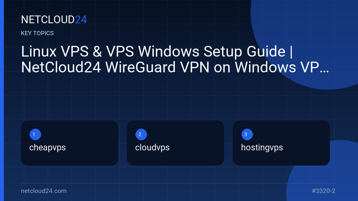 Key topics covered in Linux VPS & VPS Windows Setup Guide | NetCloud24 WireGuard VPN on Windows VPS