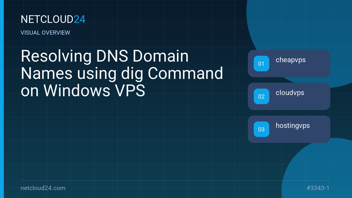Visual overview of Resolving DNS Domain Names using dig Command on Windows VPS
