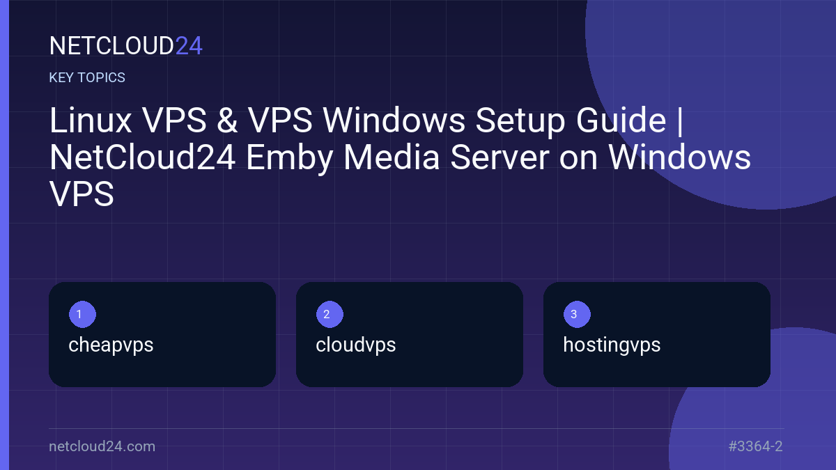 Key topics covered in Linux VPS & VPS Windows Setup Guide | NetCloud24 Emby Media Server on Windows VPS