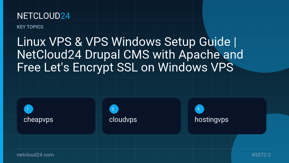 Key topics covered in Linux VPS & VPS Windows Setup Guide | NetCloud24 Drupal CMS with Apache and Free Let's Encrypt SSL on Windows VPS