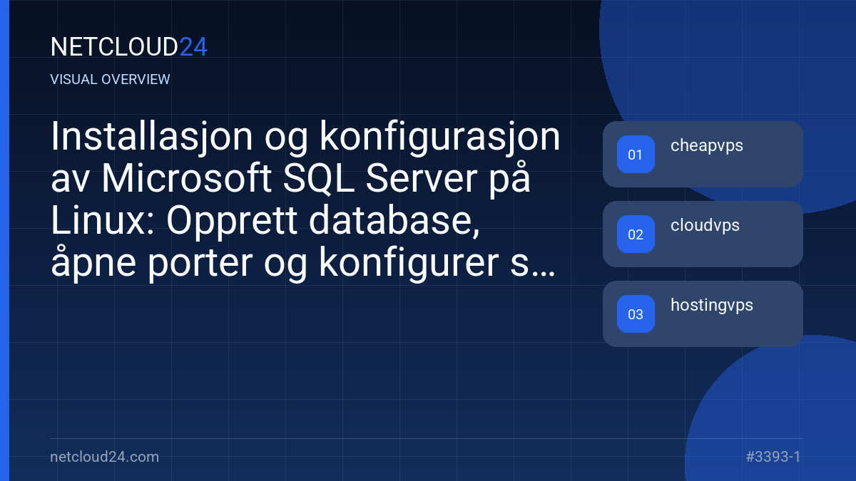 Visual overview of Installasjon og konfigurasjon av Microsoft SQL Server på Linux: Opprett database, åpne porter og konfigurer sikkerhetskopier