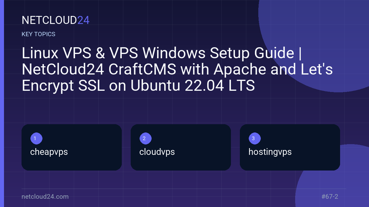 Key topics covered in Linux VPS & VPS Windows Setup Guide | NetCloud24 CraftCMS with Apache and Let's Encrypt SSL on Ubuntu 22.04 LTS