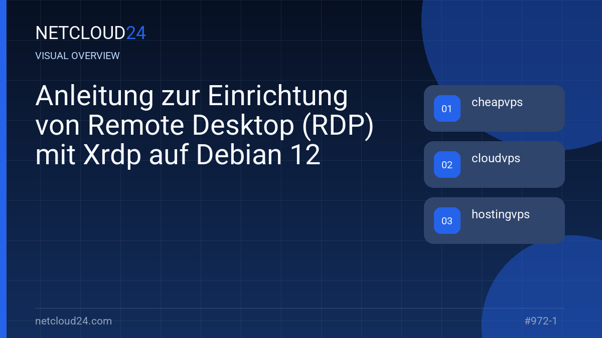 Visual overview of Anleitung zur Einrichtung von Remote Desktop (RDP) mit Xrdp auf Debian 12
