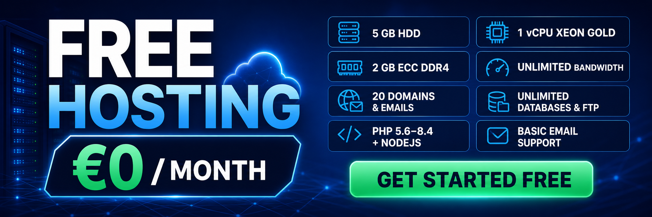 NetCloud24 Free Hosting: 5 GB HDD, 1 vCPU, 2 GB RAM, unlimited bandwidth